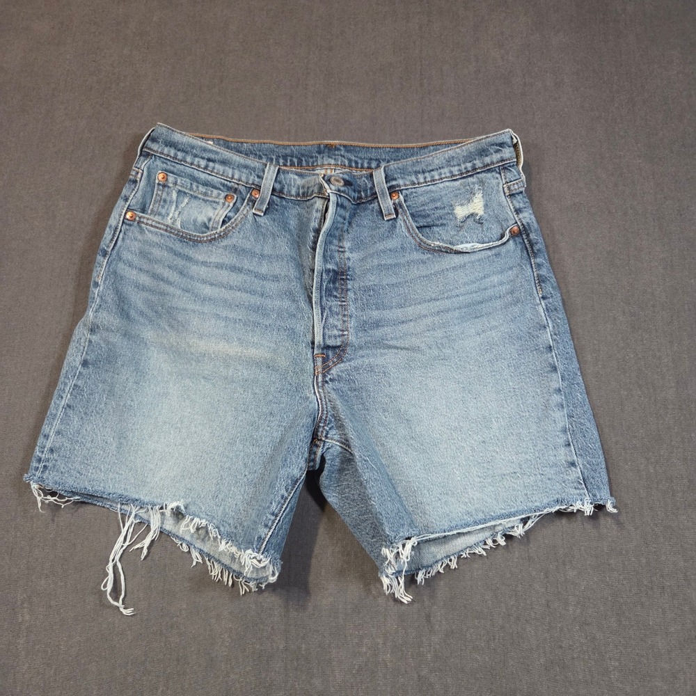 Levi's 501 Original Cut Off Shorts Womens 33 Blue Light Wash Distressed Denim